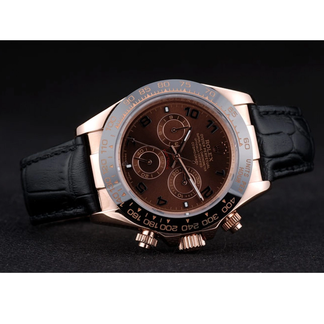 Rolex copies cheap Dial Black Black Leather Strap Rolex Ceramic Bezel Daytona 41975 Brown 0712
